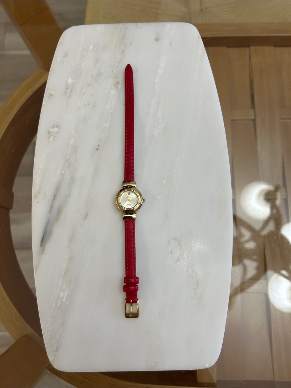 Anne Klein Classic Red Genuine Leather Strap Gold-Tone Women's Watch